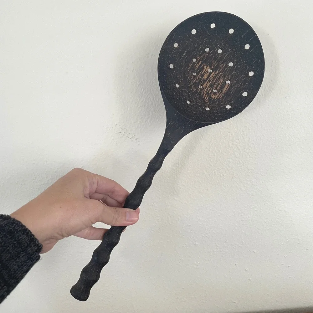 Full Wooden Skimmer Strainer Spoon Kitchen‎ Utensil Detailed Handle 14 in long